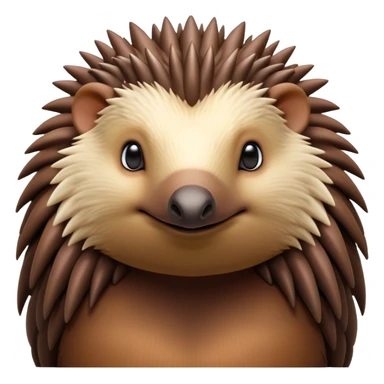 Cinematic Noble Echidna Portrait Emoji, Poised and regal, with a compact, spiky build and a textured, bristly fur in earthy browns, a distinctive pointed snout and keen, soulful eyes, Simplified yet sharp and sophisticated features, highly detailed, glowing with a warm, dignified glow, high shine, intelligent and resilient, stylized with an air of prickly elegance, focused and attentive, soft glowing outline, capturing the essence of a watchful and confident echidna, so majestic it feels as though it could scurry out of the screen with effortless authority! sticker