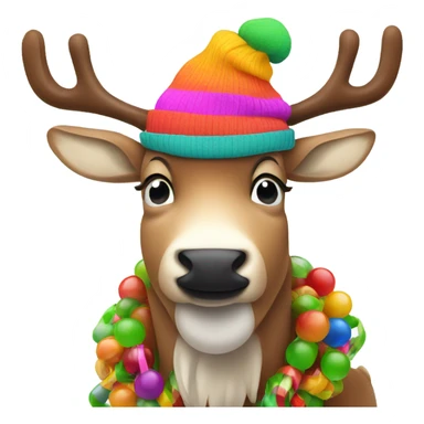 Reindeer with hat drinking juice sticker