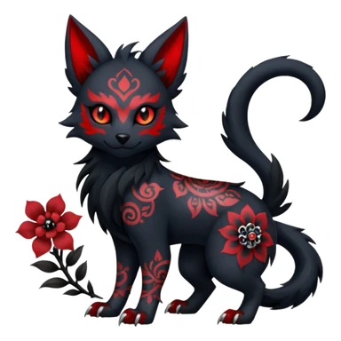 Asian-painted tattooed oriental Floral gothic edgy emo cool and ruby-jewelry-adorned Absol-Litten-Zorua-Houndour-fusion-Fakemon-animal-creature  sticker