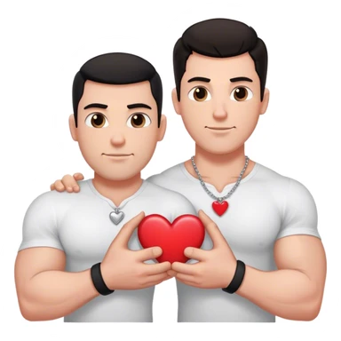 One large white muscular man with dark hair and a white shirt one and smaller white thin man wearing a black shirt each holding pieces of a heart shaped necklace that says best friends forever  sticker