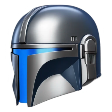 shiny blue and silver mandalorian helmet with black sticker