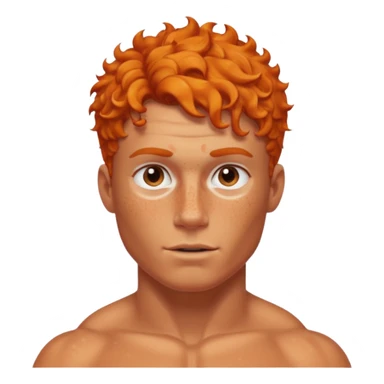 A shirtless muscular White man, with curly Orange short hair, táper Fade cut And FreCles on the face sticker