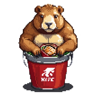 Buff capybara with huge muscles sitting in a KFC bucket sticker