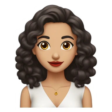 young moroccan woman with dark brown eyes, dark long curling hair with lighter extrimity, red lips, big smile, black dress sticker