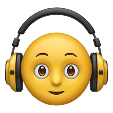 Ein gelber runder Emoji der die Augen geschlossen hat. Total im moment. Glücklich, leichtes lächeln. Verträumt. Leichtigkeit. Freiheit. Overearkopfkörer auf und im hintergrund kleine musiknoten sticker