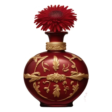 Dark red vintage French style perfume bottle with red asters sticker