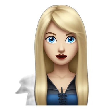 beautiful vampire woman with long blonde hair and blonde straight bangs and blue eyes wielding knives serious expression sticker