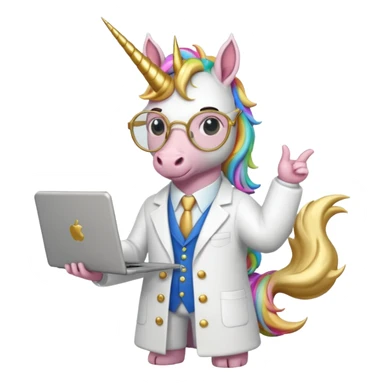 Unicorns holding laptop book
A full body of scholar unicorn wearing round glasses, holding a laptop. sticker