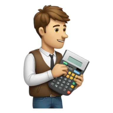 Homme qui a une calvitie avec une calculette dans les mains  sticker