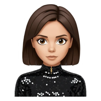 Victoria Beckham from Spice Girls with dark brown hair, black sequin outfit sticker