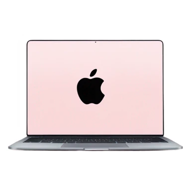 A sleek and modern MacBook Air laptop in a soft pastel pink color, placed on a white background. The Apple logo on the back of the screen is black, contrasting elegantly with the pink finish. The laptop is slightly open, showing a glimpse of the black keyboard and silver edges. The design is minimalist and stylish, reflecting a premium aesthetic. sticker