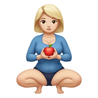 curvy blonde woman, safe for work, kneeling in a squat, arms crossed over chest, apple emoji style sticker