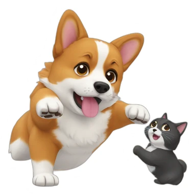 corgi fight with cat sticker