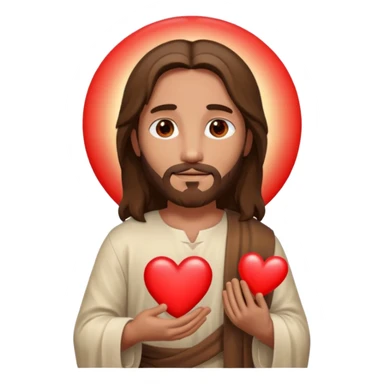 jesus holding a glowing heart emoji. make his eyes brown, and make him look safe. sticker