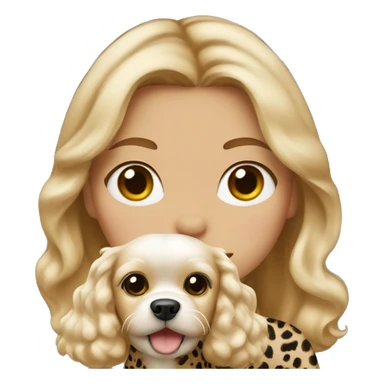 Girl with light skin, blonde waves hair, leopard top hold on Maltese dog sticker