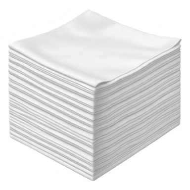 neat stack of soft white paper napkins, square or rectangular, slightly textured edges, faint embossed border, top napkin slightly lifted or curled to suggest flexibility, soft lighting, subtle shadows, emoji scale sticker