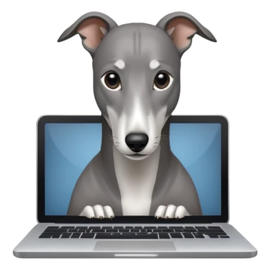 Greyhound with a laptop sticker