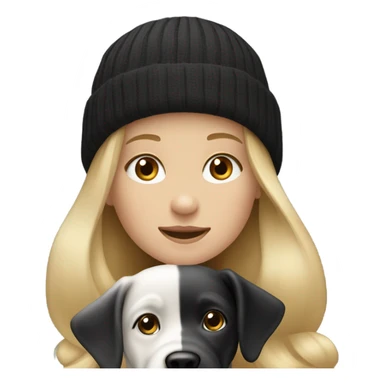 Blonde 10 year old with long hair and a beanie riding a black and white dog sticker