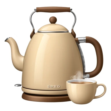 Beige smeg kettle and a cup of tea sticker