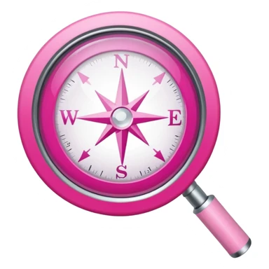mix light pink dark pink and white girly internet compass logo with a small magnifying glass sticker