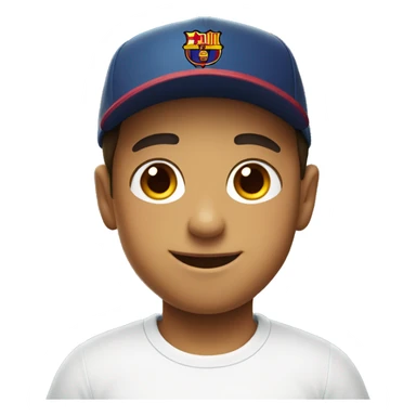 smiling boy in white shirt with Barcelona Cap sticker