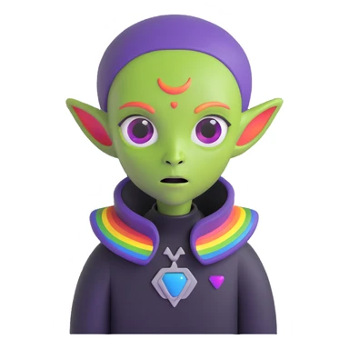 gay EMO alien with expressive features, rainbow accents, dark clothing, vibrant and moody scene conveying LGBTQ+ pride and emo subculture sticker