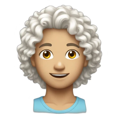 a teen white pepole white curly hair and atletics face sticker
