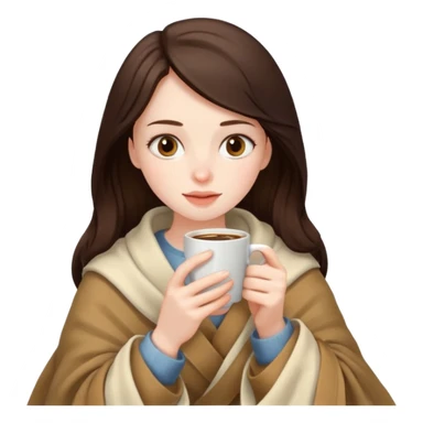 Brunette girl inside a blanket drinking coffee sticker