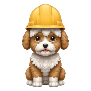 maltipoo wearing a hard hat sticker
