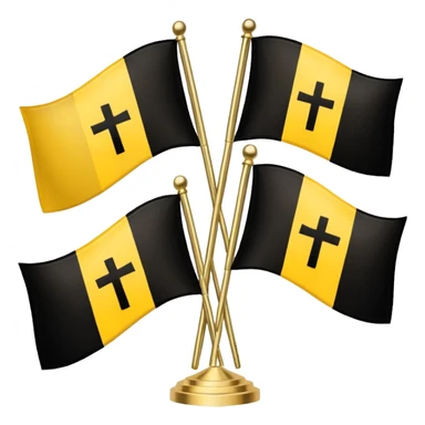 Flags: There are four flags, two on the top and two on the bottom, in the black and gold (yellow) quarters. Each flag features a gold cross symbol, likely a Coptic cross, on a black and yellow background with horizontal stripes.
 sticker