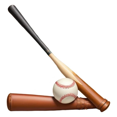 A baseball bat, ball, and glove resting on the ground, set against the backdrop of a baseball field. The scene captures the iconic equipment of the sport, with the field in the distance and a bright sky above, evoking the spirit of the game. sticker