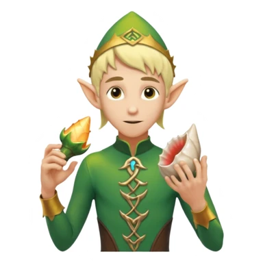 elf male Short wetsuit-style garb, glowing runes on skin, holding a conch horn. sticker