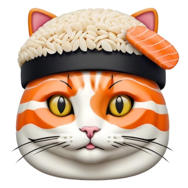 cat wearing a hat made out of sushi sticker