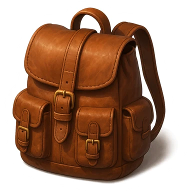 Draw a Pixar-style leather backpack. The backpack should be visible from the front and top. sticker