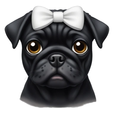 A black pug with a white bow on its head sticker