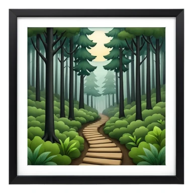 a forest with a path directing into foggy dark place sticker