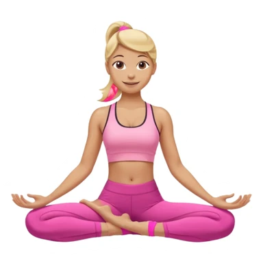 Mujer color de piel moreno claro con cabello rubio, usando un top rosa deportivo y leggins deportivo rosa en una pose de yoga, viendo hacia enfrente con ojos negros y sonriendo sin mostrar los dientes sticker