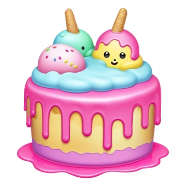Melted neon kawaii pastel ice cream cake sticker