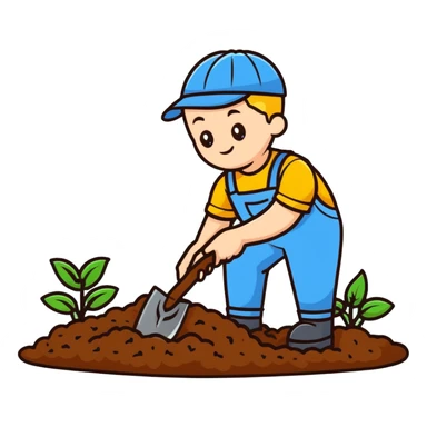focused young white male gardener digging soil sticker