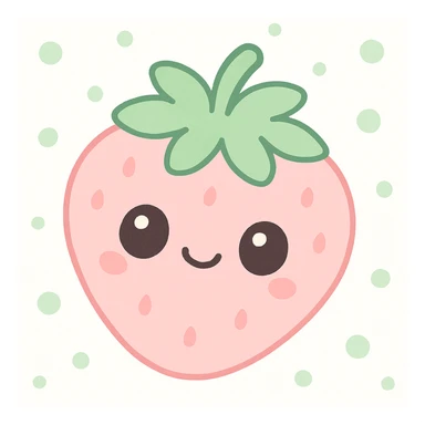 kawaii style happy strawberry with a cute face, soft pinks and greens, simple background sticker