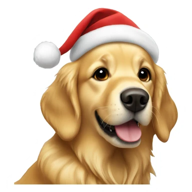 Golden retriever with a Santa hat sticker