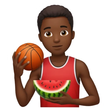 black man eating watermelon and holding a basketball sticker