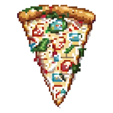slice of pizza, pixel art style, retro video game look, small size, clear toppings sticker
