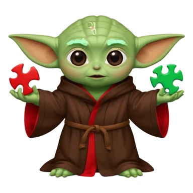 Baby Yoda con su tunica clasica chocolate sosteniendo una pieza de rompecabeza color rojo que diga Valores sticker