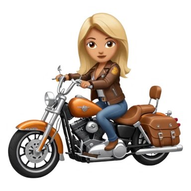 A woman wearing leather riding a Harley Davidson sticker