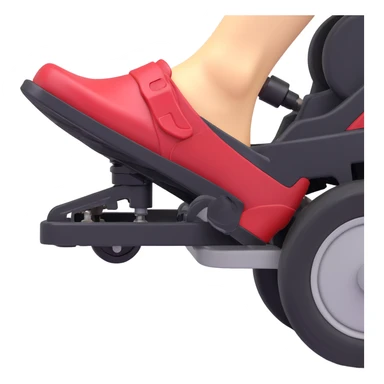 A clean 3D emoji-style illustration of a single right foot pressing down on gas pedal. Only the foot and the pedal are shown, viewed from the side. The pedal is slightly tilted to show pressure. No background, simple colors, minimal details sticker