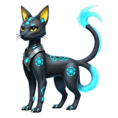 Futuristic Glowing shiny bioluminescent translucent dark cool handsome badass cyberpunk-cyborg-Bastet-Umbreon-Salandit-fusion (full body) sticker