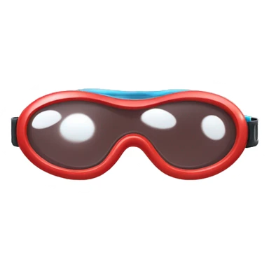 swimming goggles with red frame，cat-eye or spindle-like form， curved oval shape sticker