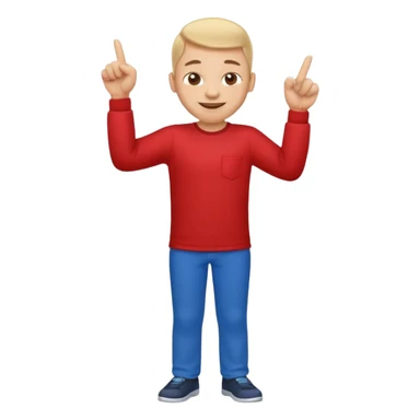 emoji of a happy cartoon person pointing downward toward the ground with both hands, standing upright, smiling warmly, both index fingers extended and pointing down clearly, simple light background, expressive and playful Apple emoji design showing the meaning “here / down here sticker