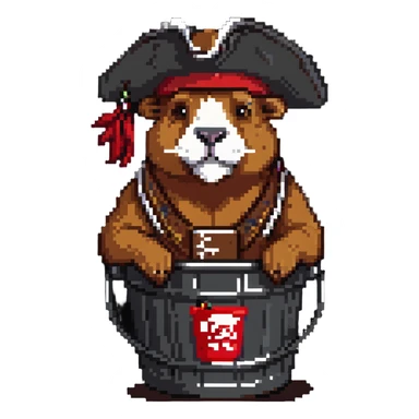 Muscular capybara with Johnny Depp features, goatee, Jack Sparrow style, sitting in a KFC bucket sticker